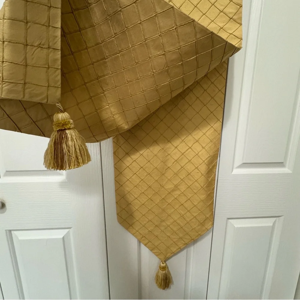 Custom Raw Silk Gold Diamond Stitch Table Runner Tassels 80”